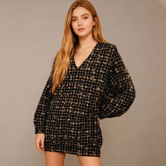 $498 Twinset Tinsel Lace Tweed Long Sleeve Jackie Dress sz L Shift Party  NWOT - benaras.co